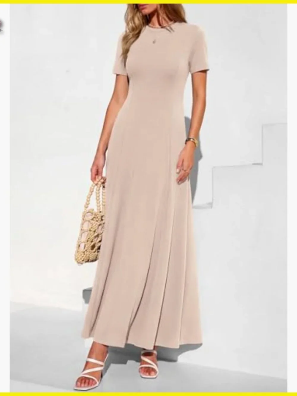 Short Sleeve Maxi Dress Flowy A-Line Formal Cocktail Wedding Guest Chic